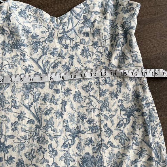 NWT Lucky Brand Blue & White Lined Bustier Style Floral Midi Dress w Side Slit - Picture 8 of 13